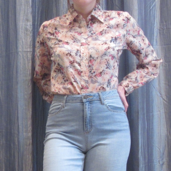 Vintage Floral Button-up Collar Long sleeve Blouse - Picture 1 of 5